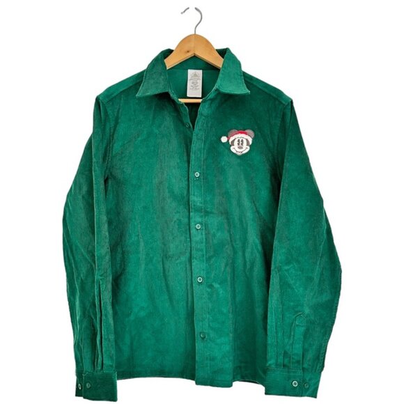 Disney Mickey Christmas Embroidered Corduroy Button Up Shirt Shacket NEW - Picture 1 of 8